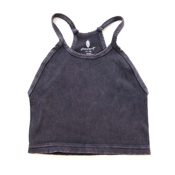 Free People Happiness Runs Washed Black Ribbed Crop Top M/L - Picture 1 of 11